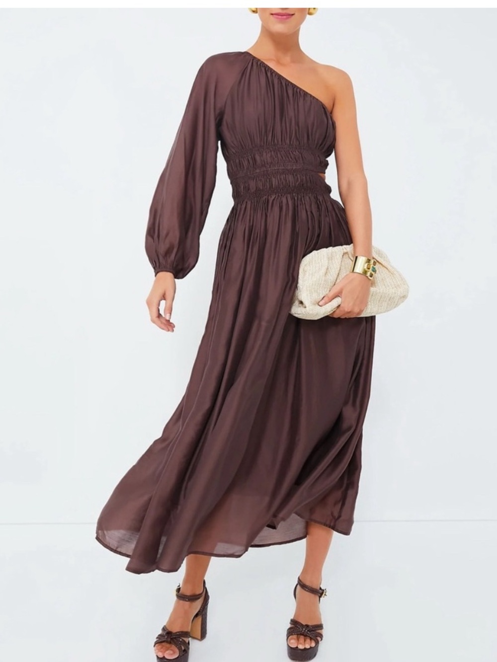 MOON RIVER Chocolate One Shoulder cut out Maxi Dress